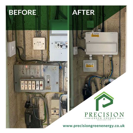 Upgraded electrical distribution board fitted by Precision Green Energy